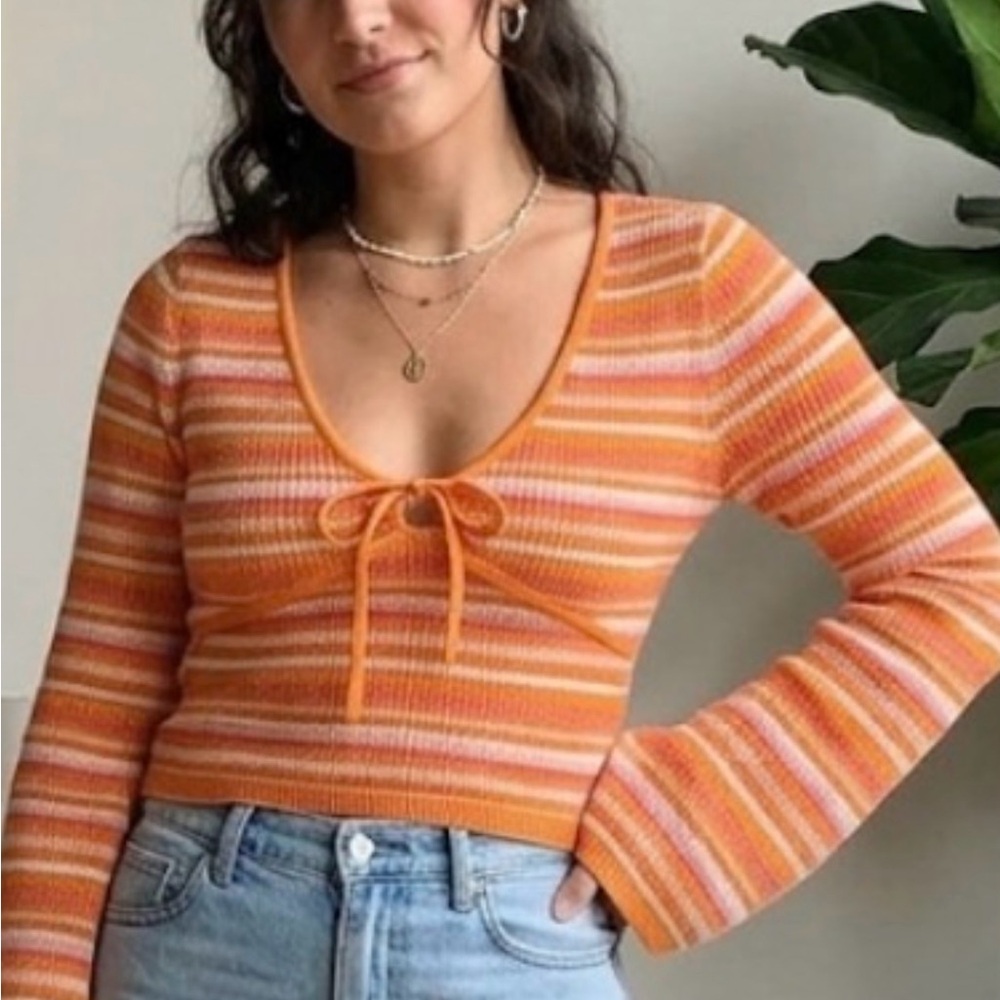 Pink Rose Vibrant Knit Sweater in Orange and Pink
